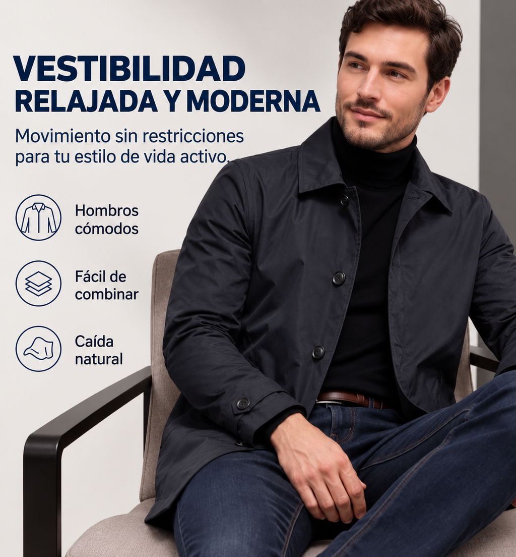 ⏰ Último día de rebajas – 50 % DE DESCUENTO ✨ Trench impermeable para hombre de largo medio.