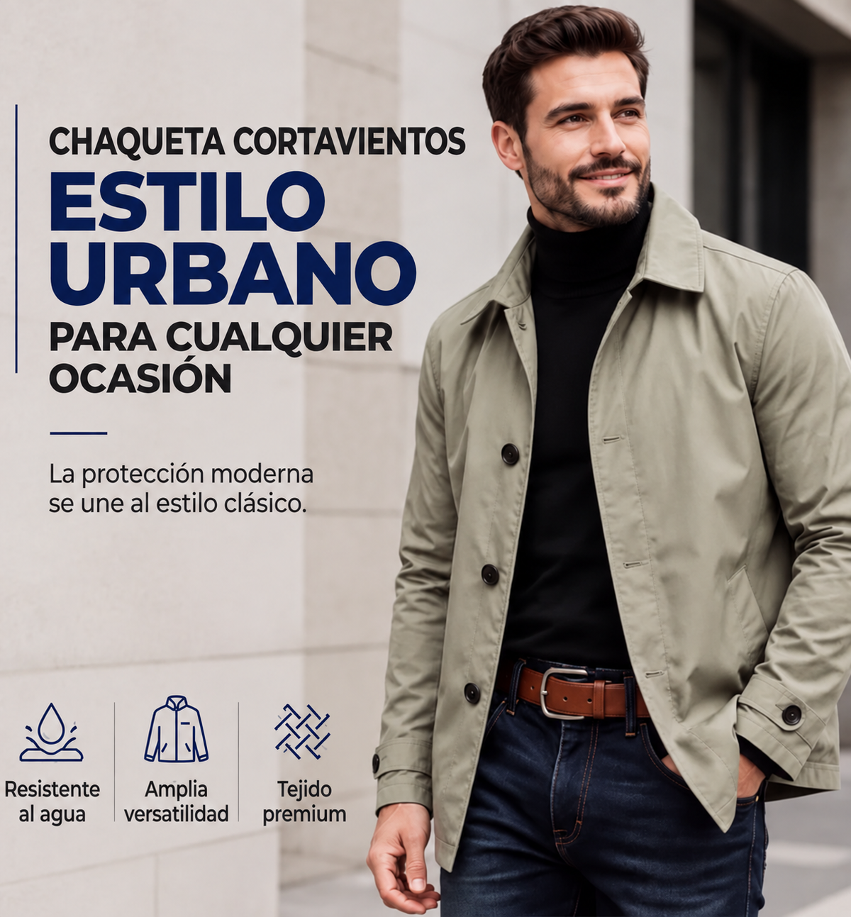 ⏰ Último día de rebajas – 50 % DE DESCUENTO ✨ Trench impermeable para hombre de largo medio.