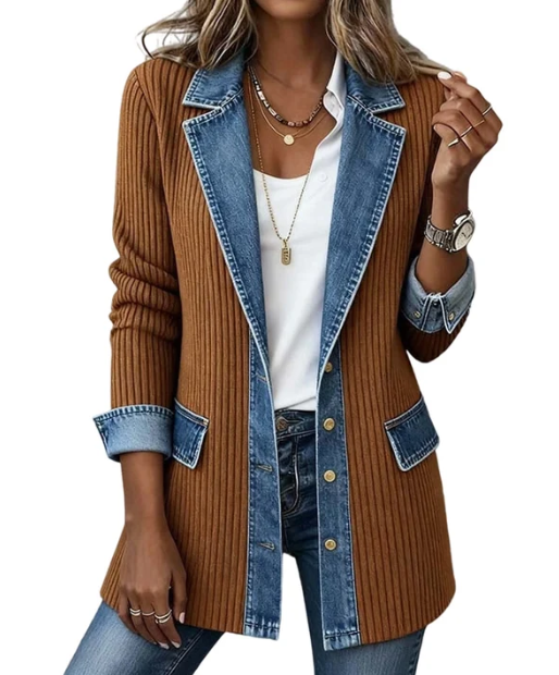 50% OFF! Elegant women's denim coat with ribbed knit insert