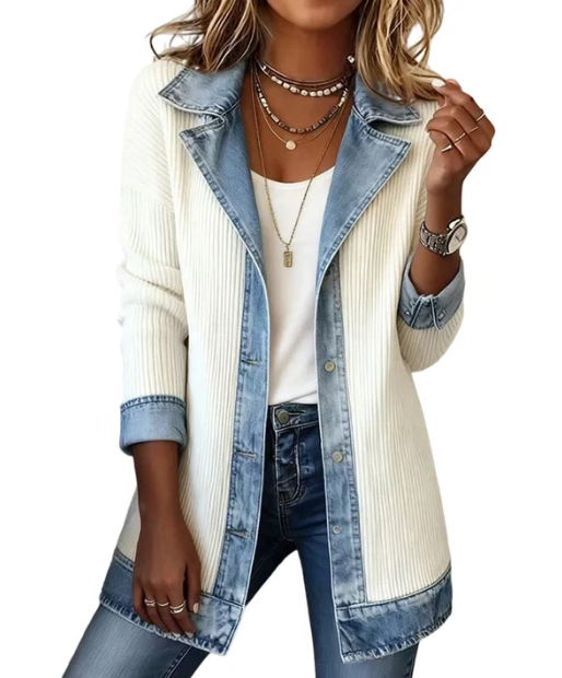 50% OFF! Elegant women's denim coat with ribbed knit insert