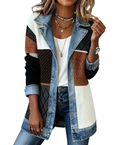 ¡50% DE DESCUENTO! Elegante abrigo de jean para mujer con inserción de punto acanalado