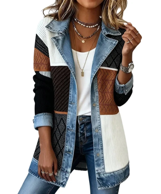 50% OFF! Elegant women's denim coat with ribbed knit insert