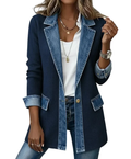 50% OFF! Elegant women's denim coat with ribbed knit insert
